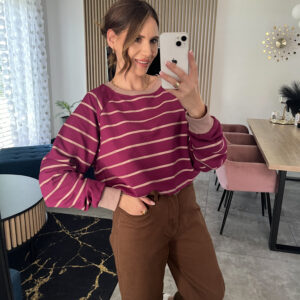 Bluza Bawełniana w Pasy Bordowa