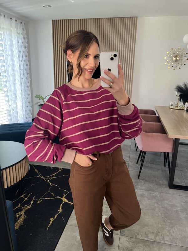 Bluza Bawełniana w Pasy Bordowa